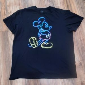 DISNEY MICKEY MOUSE T SHIRT MENS LARGE L SHORT SLEEVE NEON LINE ART